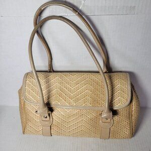 Giani Bernini Classic Tan Woven Straw & Leather Handbag With Dual Handles